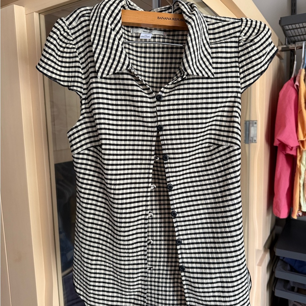 Kimchi Blue Black and Cream Checkered Top